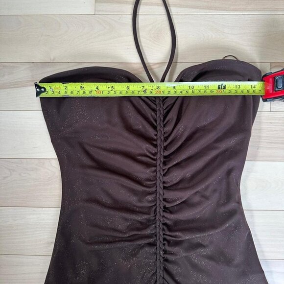 Vintage Le Château Y2K Brown Halter Dress – Made in Canada – Shimmery Gold Sheen - Picture 4 of 8